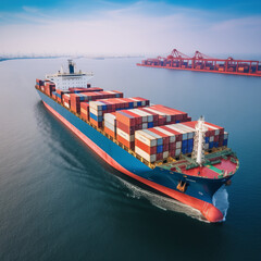 A large cargo ship and a container ship docked at the bustling port, symbolizing the maritime industry's role in global trade and transportation