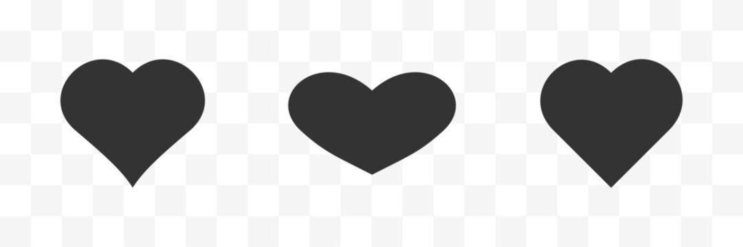 Heart shape icon set black color with transparent background.