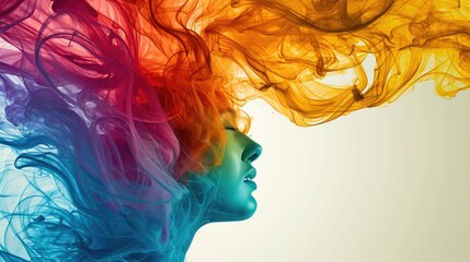 Poster - Portrait of a beautiful woman with colorful hair in the wind