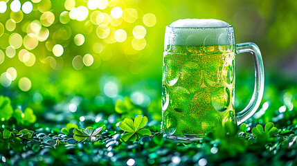 Wall Mural - St. Patrick's Day image of green beer and shamrocks