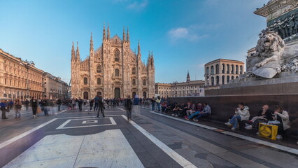 Wall Mural - Panorama showing Vittorio Emanuele gallery and Milan Cathedral timelapse.