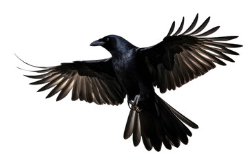 Wall Mural - a high quality stock photograph of a single flying spread winged crow isolated on a transparant or white background