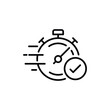 Quick approval icon. Simple outline style. Stopwatch, clock, quick transfer, fast transaction, business concept. Thin line symbol. Vector illustration isolated on white background.