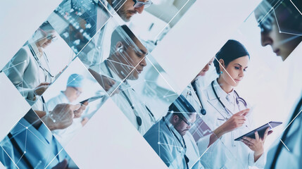 Poster - Healthcare professionals are seen through a geometric fragmented glass effect,