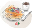 Sweet french toast with berries and syrup. French breakfast, vector illustration