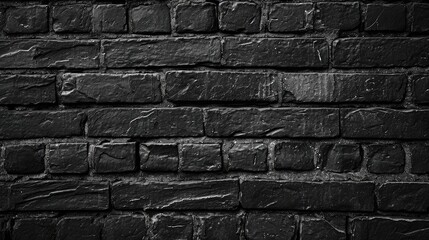 Sticker - Abstract Black brick wall texture for pattern background. wide panorama picture