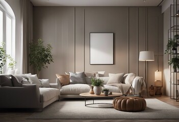 Interior of living room with sofa rendering