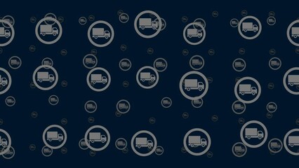 Poster - Truck traffic signs float horizontally from left to right. Parallax fly effect. Floating symbols are located randomly. Seamless looped 4k animation on dark blue background