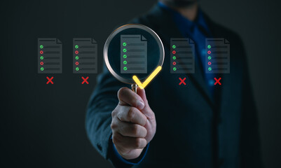 Poster - Quality control, Checklist Steps Quality Selection with Quality Assurance improvement. Inspection, QA, QC, Standardization, certification. Compliance to regulations products, service and standards.