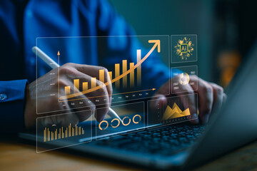 Aufkleber - Data analysis by technology AI, programmer or developer use Ai tech for analyze business data information, graph and chart display on laptop screen, using AI to help, assistance analytic, data science