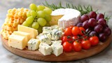 Fototapeta Miasto - platter of assorted cheeses, tomatoes and grapes
