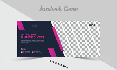 Wall Mural - Modern and creative facebook cover template for corporate business with pink color headline. Professional facebook cover design