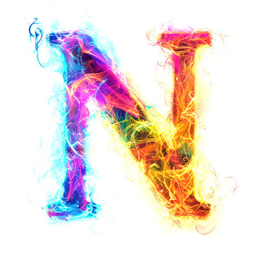 A colorful, flames letter 