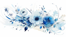 Beautiful Wedding Floral Design With Blue Flower Abstract Painting Background On White Background