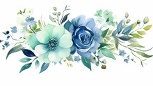 Wedding Floral With Blue Green Flower Garden Watercolor