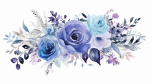 Elegant Wedding Design With Floral Blue Purple Flower Garden Watercolor On White Background