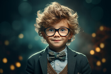 Wall Mural - Nerd with glasses. Portrait of a boy in glasses. Generative ai