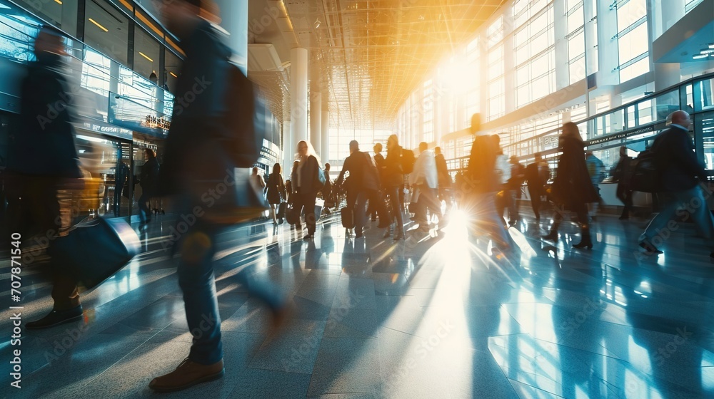 Blurred motion, long exposure shot of a crowd of business people ...