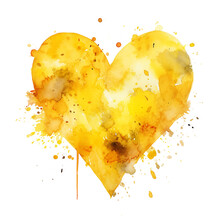 Yellow Heart Shape Watercolour, Isolated On A Transparent Background, Evoking Love And Romance.