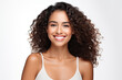© MyPixelArtStudios - a closeup photo portrait of a beautiful young mexican model woman smiling with clean teeth. used for a dental ad. isolated on white background