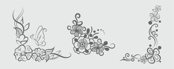 Free vectore art and hand drawing flower art black and white flat design outline illustration.