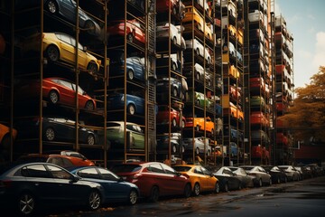 Naklejka na meble cars parked in row on outdoor parking generated AI
