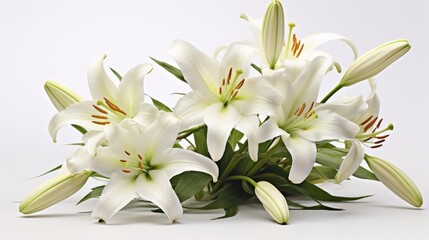 Poster - White lilies on white background isolated on white background,