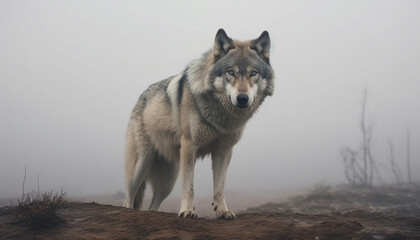 Poster - A cute wolf howling in the snowy forest, alert and watching generated by AI