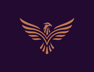 Flying eagle logo design. Vector illustration. Stylized bird logotype.