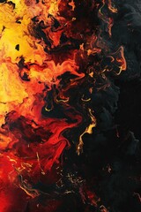 Poster - A close up view of a painting featuring vibrant red and yellow colors. Suitable for various artistic projects