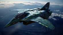 Futuristic Air Space Fighter Jet, Military Fiction Aircraft Taking Combat, Fantastic Army Jet