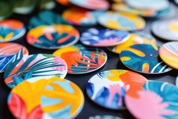 Poster - A table covered in a vibrant assortment of buttons. Perfect for crafts, sewing, or DIY projects