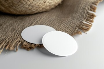 Poster - Two white circles placed on a table. Can be used for design, decoration, or concept purposes