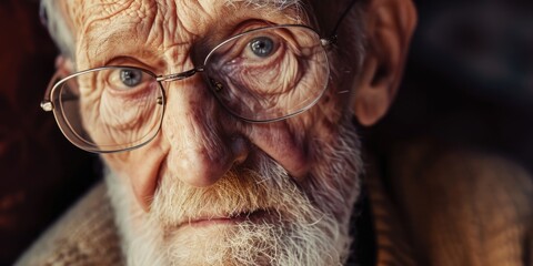 Aufkleber - A close-up view of a man with glasses and a beard. Versatile image suitable for various contexts