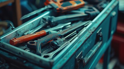 Poster - A collection of various tools neatly arranged and stored in a box. Ideal for DIY projects or professional use