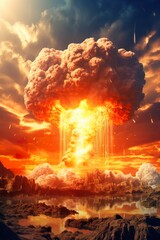 Wall Mural - fire mushroom of nuclear explosion, atomic war and apocalypse concept
