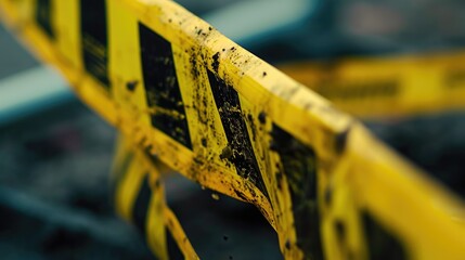Poster - A close-up view of a yellow barricade. This image can be used to represent safety, caution, construction, or road work