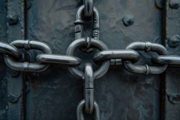 Poster - A detailed view of a chain on a door. Suitable for security or home improvement concepts