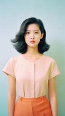 Wall Mural - Beautiful asian woman with short black hair and pink blouse