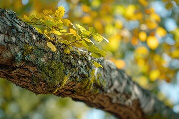 Aufkleber - A detailed view of a tree branch covered in lush green leaves. Perfect for nature enthusiasts and those looking to add a touch of nature to their designs