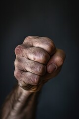 Poster - A close-up photograph of a person's fist against a black background. Versatile image suitable for various themes and concepts