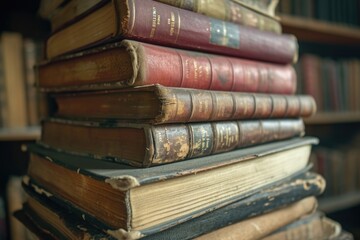 Aufkleber - A stack of books sitting on top of each other. Great for educational concepts and library themes