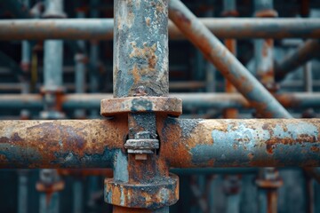 Aufkleber - A rusted metal pole with a bunch of scaffolding. Suitable for industrial and construction themes