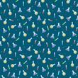 Seamless pattern with chemical glassware with colorful liquid. Beaker, flask, test tubes. Flat style. Vector illustration