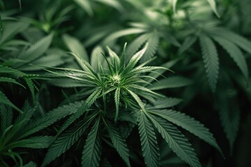 Fototapete - A close-up view of a bunch of marijuana leaves.