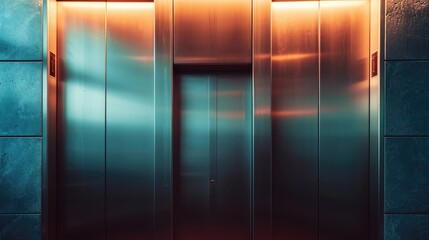 Poster - Elevator with two open doors in a building. Suitable for architectural, interior design, or real estate concepts