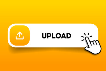Poster - 3D upload download button icon. Upload icon. Down arrow bottom side symbol. Click here button. Save cloud icon push button for UI UX, website, mobile application.