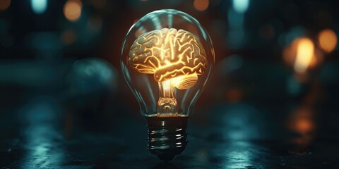 Poster - A light bulb with a glowing brain inside. Perfect for illustrating creativity, innovation, and bright ideas. Can be used in presentations, articles, and educational materials