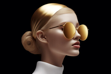 Wall Mural - Beauty, fashion, lifestyle concept. Beautiful woman with minimalist sunglasses close-up studio portrait. Minimalist colors and style, futuristic look