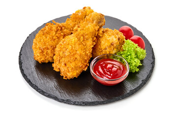 Sticker - Fried Chicken in breadcrumbs with ketchup, isolated on white background.